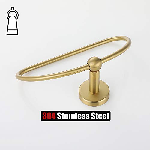 JQK Towel Ring Light Gold, Stainless Steel Half Ring Towel Holder for Bathroom, 7 Inch Brushed Golden Wall Mount, TR160-BG - color: Gold