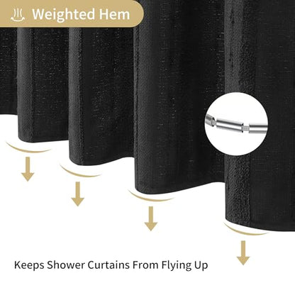Black Shower Curtain Boho, Cotton Blend Waffle Shower Curtains Textured, Fabric Shower Curtain for Bathroom, Hotel, Washable,72 x 72 - color: Black, size: 72"W x 72"L (Pack of 1)