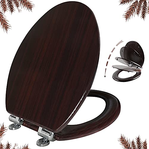 Elongated Toilet Seat Molded Wood Toilet Seat with Quietly Close and Quick Release Hinges, Easy to Install also Easy to Clean by Angol Shiold (Elongated, Dark Brown) - color: Dark Brown, size: Soft Close Hinge
