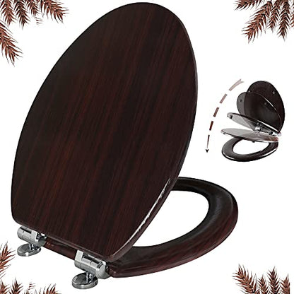 Elongated Toilet Seat Molded Wood Toilet Seat with Quietly Close and Quick Release Hinges, Easy to Install also Easy to Clean by Angol Shiold (Elongated, Dark Brown) - color: Dark Brown, size: Soft Close Hinge