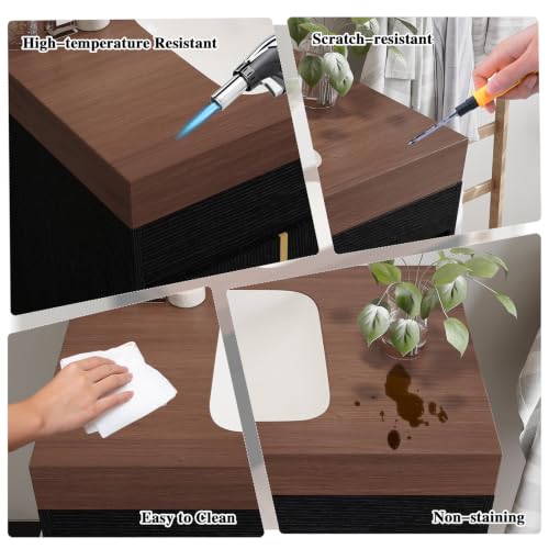 36" Wall-Mounted Bathroom Vanity with Sink, Floating Vanities Cabinet with Ceramic Basin Combo, Faux Marble Top Bathroom Sink Cabinet with 2 Doors and 2 Drawers, Plywood Frame, Walnut - color: Walnut