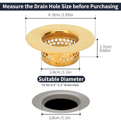 Snailhouse Bathroom Sink Strainers, 2 Pack 1.96 Inches Stainless Steel Small Utility Mesh Sink Drain Stopper Basket Cover Plug Screen, Gold