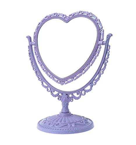 AKOAK Heart-Shaped Cosmetic Mirror, Purple | Plastic, Double-Sided, Rotatable, Lightweight - color: Purple