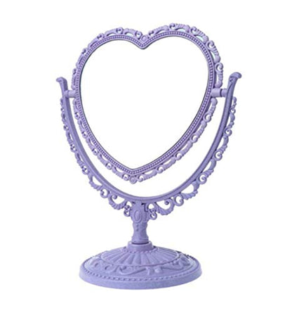 AKOAK Heart-Shaped Cosmetic Mirror, Purple | Plastic, Double-Sided, Rotatable, Lightweight - color: Purple