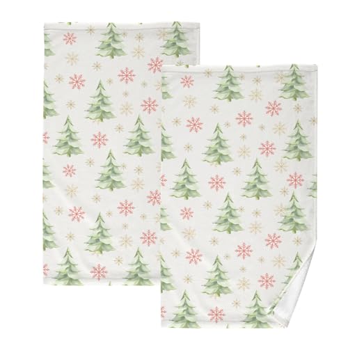 ALAZA Christmas Tree Hand Towels for Bathroom Set of 2 Snowflake Fingertip Towels Face Towels,Cotton Soft Absorbent Bath Towels Xmas Hand Bath Towel 16x28in - color: Christmas Tree