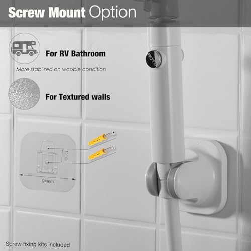Handle held Shower Head Holder - 5 Positions Adjustable - Conceald Adhesive Mount with Screw Option- RV Camping Shower Head Holder (Gloss White) - color: Gloss White