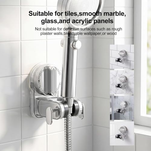 White Shower Head Holder Suction,Handheld Shower Handle Bracket, Adjustable Bathroom Wall Mount Wand Holder - color: White
