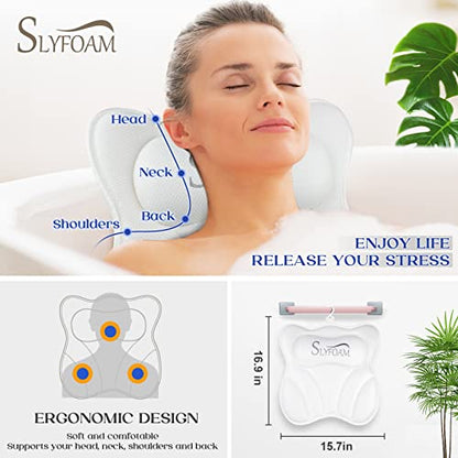 Bath Pillow, Bathtub Pillow with Anti-Slip Suction Cups, 4D Mesh Soft Spa Bath Tub Pillow Headrest, Bath Pillows for Tub with Neck and Back Support Fits Bathtub Spa Tub Jacuzzi, Fathers Day Dad Gifts