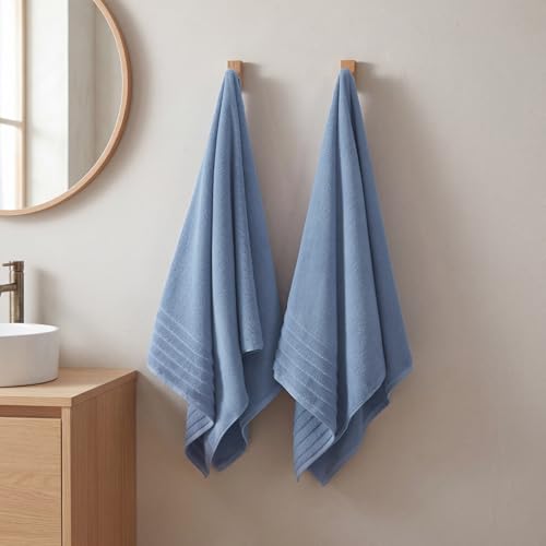 ecolook Soft Bath Towels 2 Pack, 100% Cotton Ultra Absorbent & Quick-Drying | Luxury Lightweight with Hanging Loop, Blue towels for Bathroom Shower Gym Travel - color: Light Blue