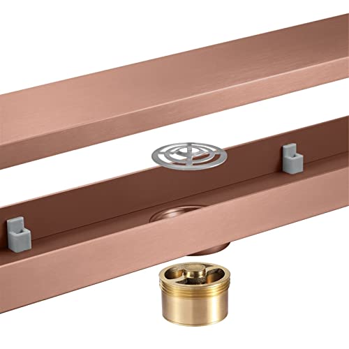 Linear Shower Drain with Tile Insert Grate, 23.6-Inch Professional Brushed 304 Stainless Steel Rectangle Shower Floor Drain, Floor Shower Drain(Rose Gold)