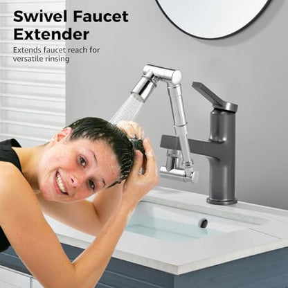 2 Pcs 1440° Swivel Faucet Extenders, Robotic Arm Faucet Aerator with 2 Water Modes, Extendable Kitchen Bathroom Sink Extender, Include Wrench, Tape, and Washer