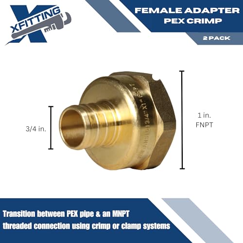2 Pack XFITTING 3/4 inch Pex x 1 inch Female NPT Adapter Pex FNPT - size: 3/4" Pex x 1" Female