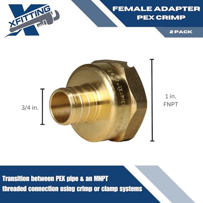 2 Pack XFITTING 3/4 inch Pex x 1 inch Female NPT Adapter Pex FNPT - size: 3/4" Pex x 1" Female
