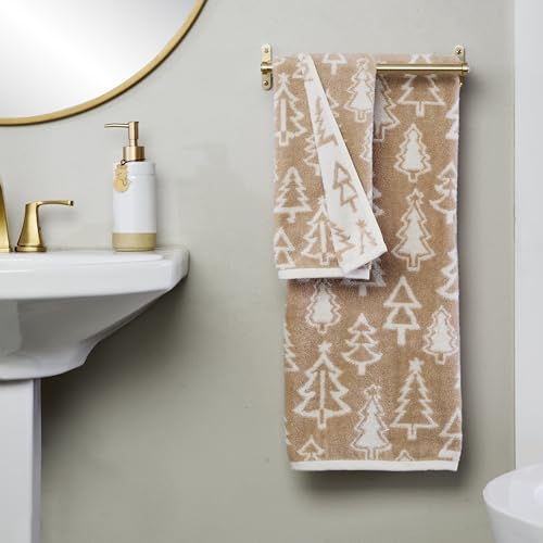 SKL Home Christmas/Winter Mod Tree Bath Towel, 100% Cotton, Tan | 500 GSM weight. Soft & absorbent. Reversible jacquard pattern. Great for holiday gifting. - color: Mod Tree (Tan), style: Bath Towel