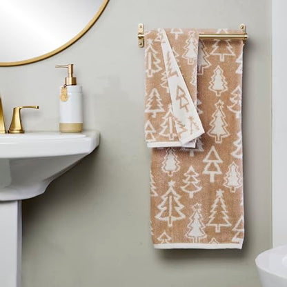 SKL Home Christmas/Winter Mod Tree Hand Towel Set-2pc, 100% Cotton, Tan | 500 GSM. Soft & absorbent. Reversible jacquard pattern. Great for the bathroom, kitchen or bar & holiday gift. - color: Mod Tree (Tan), style: Hand Towel Set