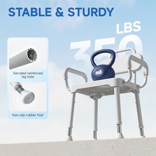 Loyoda Shower Chair for Inside Shower with Back & Arms, Ideal for Seniors | Height Adjustable Shower seat for Disabled, 350 lb Capacity, Non-Slip, Rust-Resistant Aluminum Frame - size: Neutral Gray