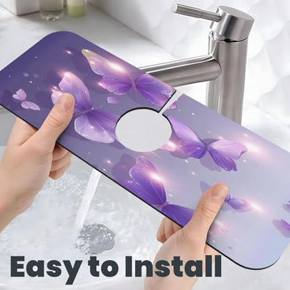 Purple Butterfly Kitchen sink faucet pad, strong water absorption, anti slip, easy to clean, very suitable for splash and drip prevention, suitable for kitchens and bathrooms - color: Purple Butterfly