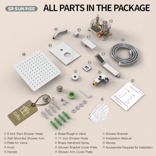 SR SUN RISE Shower System - Shower Faucet Set with 8 Inch Rain Shower Head and Handheld Shower - High Pressure Rain Shower System - All Metal Shower Faucet Trim Repair Kits - Polished Chrome - color: Polished Chrome, size: 8 Inch