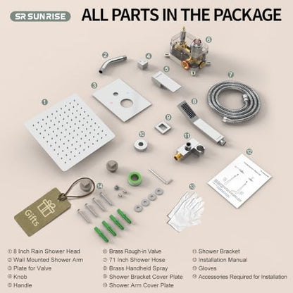 SR SUN RISE Shower System - Shower Faucet Set with 8 Inch Rain Shower Head and Handheld Shower - High Pressure Rain Shower System - All Metal Shower Faucet Trim Repair Kits - Polished Chrome - color: Polished Chrome, size: 8 Inch
