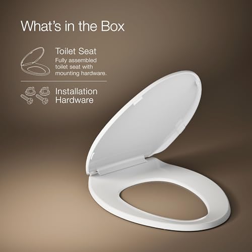 KOHLER K-4774-0 Brevia Elongated White Toilet Seat with Quick-Release Hinges And Quick-Attach Hardware For Easy Clean, White - color: White, size: Elongated