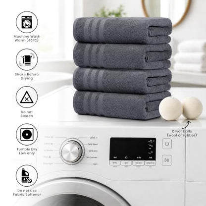 Bath Towels Set of 4 Extra Large Towels set, 30x60 In, 100% Uzbek Cotton 600 GSM, Oeko-TEX, Larger & Lighter Weight, Quicker to Dry, Super Soft and Absorbent Perfect for Bathroom–Dark Grey - color: Dark Grey