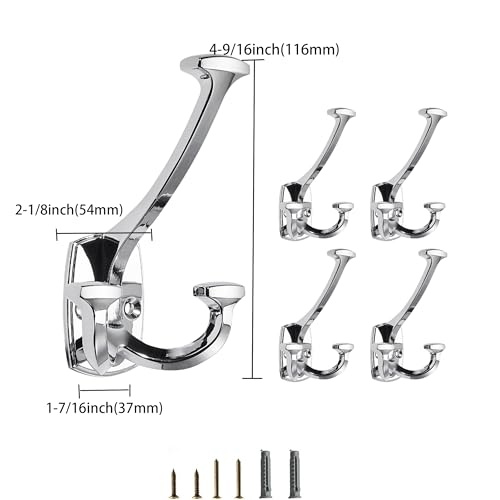 Polished Chrome Hooks Large Wall Mounted Decorative Solid Heavy-Duty Double-Sided Coat Hooks Triple Coat Hook Towels Coats Robes Towels Bag Bathroom Three Prong Coat Hook (2 Pack) - color: Polished Chrome