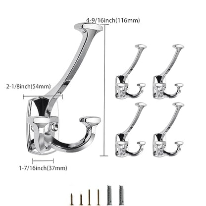 Polished Chrome Hooks Large Wall Mounted Decorative Solid Heavy-Duty Double-Sided Coat Hooks Triple Coat Hook Towels Coats Robes Towels Bag Bathroom Three Prong Coat Hook (2 Pack) - color: Polished Chrome