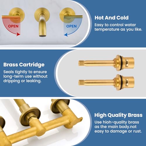 Airuida Wall Mounted Antique Brass 3 Hole Dual Handle Bathroom Faucet with 360 Swivel Spout Vanity Sink Mixer Tap, Matte Finish | Lever Handle,3 Holes,360° Widespread Swivel Spout,Rotatable Bathroom Faucet - color: Antique Brass