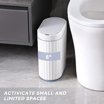 ELPHECO Bathroom Trash Can with Lid, 2 Gallon, Motion Sensor, White Grey | Automatic Garbage Can, Slim Plastic Wastebasket, Smart Trash Bin for Bedroom, Bathroom and Office - color: White Grey