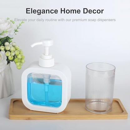 Modern Soap Dispenser for Bathroom and Kitchen Sink, Small Hand Soap Plastic Dish Soap Dispenser with Pump and Labels - White - color: White