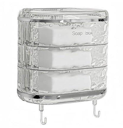 Soap Holder with Hooks, Rotating 3-Layer Soap Holder with Self Draining, Wall Mounted No Drilling Soap Dish for Shower, Kitchen, Bathroom - size: 3-layer