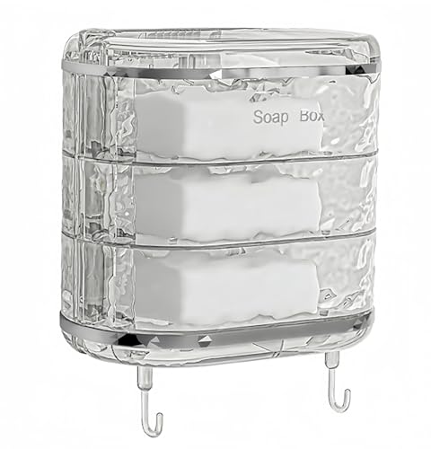 Soap Holder with Hooks, Rotating 3-Layer Soap Holder with Self Draining, Wall Mounted No Drilling Soap Dish for Shower, Kitchen, Bathroom - size: 3-layer