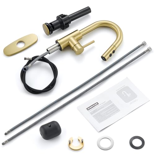 Brushed Gold Bathroom Faucet with Pull Down Sprayer, 2 Flow Mode | Modern Stainless Steel Bathroom Sink Faucet with Pop-up Drain and Hoses, RV & Outdoor Basins, for 1 or 3 Hole - color: Brush Gold