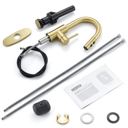 Brushed Gold Bathroom Faucet with Pull Down Sprayer, 2 Flow Mode | Modern Stainless Steel Bathroom Sink Faucet with Pop-up Drain and Hoses, RV & Outdoor Basins, for 1 or 3 Hole - color: Brush Gold