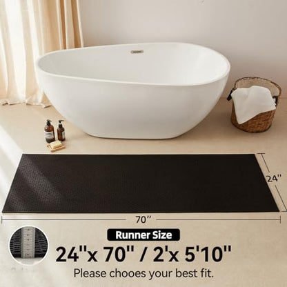 Triohero Bathroom Runner Rugs, Long Bath Mat Runner Washable Thin Quick Dry Low Pile Bathroom Runner Rugs Non Slip, Black 24"x70" - color: Black, size: 24"x70"