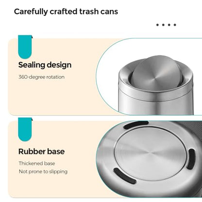2.1 Gallon Bathroom Trash Can with Lid, Chrome Small Trash with lid - color: 32A silver-8L