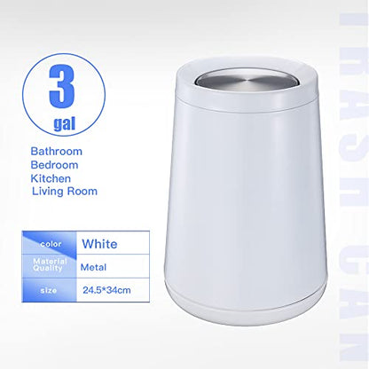 Household Swing White Bathroom Trash Can，Brushed Stainless Steel，10 L/3 Gallen，Garbage Can with Flipping Lid， for Indoor or Commercial Use, Kitchen,Modern，Living Room,Bedroom