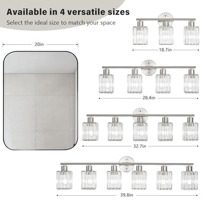 4 Light Bathroom Light Fixtures, Modern Crystal Vanity Lights over Mirror | Metal Frame, Bathroom Light with Square Crystal Shade, ETL Certified, E26 Ceramic Socket, Bulbs Not Included - color: Brushed Nickel, size: 4-Light