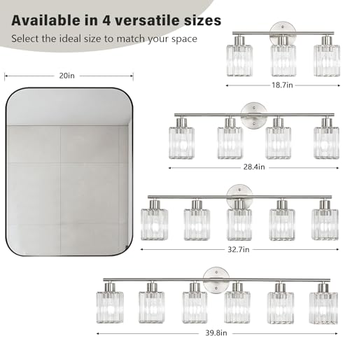 6 Light Bathroom Light Fixtures, Modern Crystal Vanity Lights over Mirror | Metal Frame, Bathroom Light with Square Crystal Shade, ETL Certified, E26 Ceramic Socket, Bulbs Not Included - color: Brushed Nickel, size: 6-Light