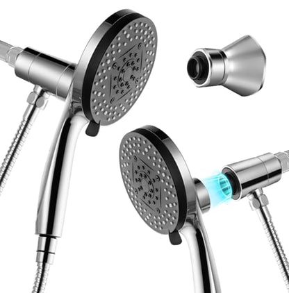 High Pressure Shower Head with Magnetic Shower Base | High Pressure 10-setting Shower Head with Hose,Magnetic Bracket,59 Inches Stainless Steel Shower Hose,Magnetic Shower Base - color: Chrome, style: Upgraded Version