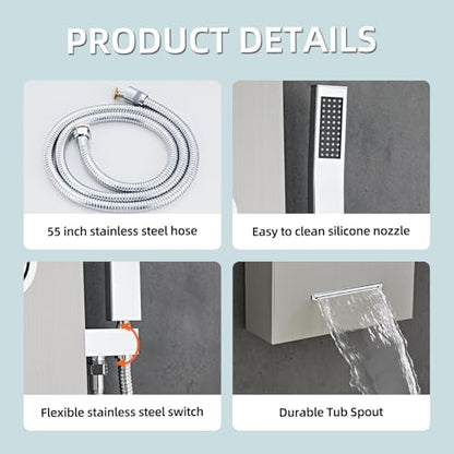 5-In-1Shower Panel Tower System-Brushed Gray | 304 stainless steel Shower Panel Column Tower With Powerful Body Jets,Body Spray,Rainfall,Waterfall,Handheld And Tub Spout - color: Gray