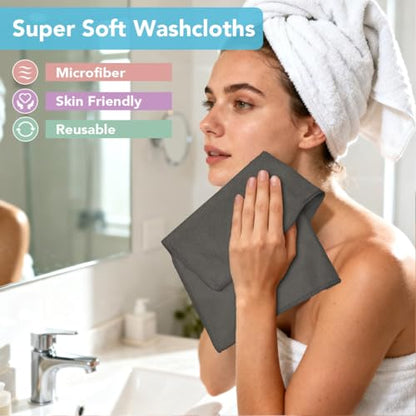 Orighty Wash Cloths, Face Towels 12x12 Inch 20 Pack | Soft Quick-drying Grey Washcloths, Multi-Purpose Microfiber Face Cloths for Bathroom, Gym, Spa, Hotel, Travel - color: Grey