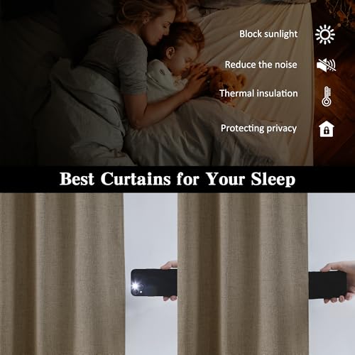 RAIN CITY 130 Inch Long Blackout Curtains 2 Panels Set,50x130 Linen Brown | Linen Blend Hidden Tab Drapes with Hooks Easy Slide Privacy Living Room Curtains for High Ceiling Long Window - color: Linen Brown, size: 50"W x 130"L (Pack of 2)