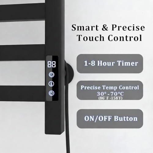 8-Bar Towel Warmer with with Top Warmer Shelf, Electric Towel Rack Set with Fast Heating, Auto Shut-Off Timer, Matte Black Finish, Hardwired or Plug-in, Hot Towels in Bathroom - color: Matte Black