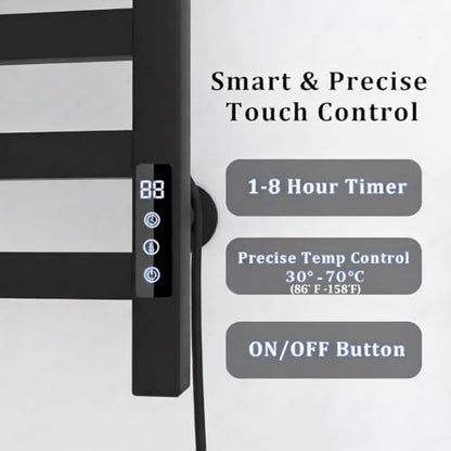 8-Bar Towel Warmer with with Top Warmer Shelf, Electric Towel Rack Set with Fast Heating, Auto Shut-Off Timer, Matte Black Finish, Hardwired or Plug-in, Hot Towels in Bathroom - color: Matte Black