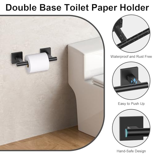 10 Pieces Matte Black Towel Bar Set, Double Dase Toilet Paper Holder Bathroom Hardware Set, 23.6 Inch Stainless Steel Towel Rack for Bathroom Wall Mounted - color: Matte Black, size: 10pieces B