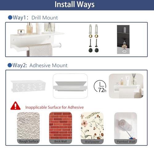 White Paper Towel Holder Wall Mount with Thickened Shelf for Bathroom,Matte White Adhesive Hand Towel Holder,Bathroom Kitchen RV - color: White, size: Thick