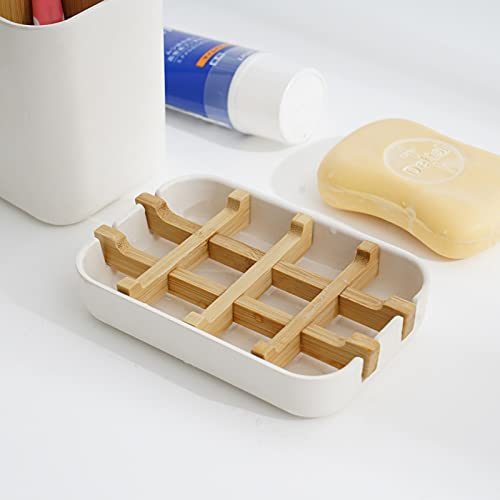 2 Pack Bamboo Soap Dish, Self-Draining Soap Box, Wooden Bamboo Bar Soap Holder for Shower, Bathroom, Kitchen, Bathtub, Bar Sink (White) - color: Two Pieces White