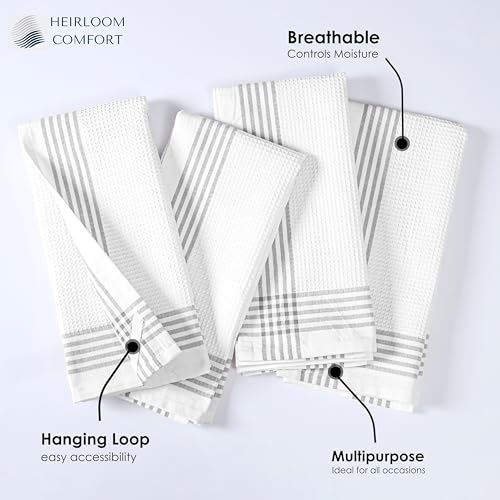 Grey and White Cotton Kitchen Towels 3 Pack, 16x26 Inch, Waffle Weave, Quick Dry, Absorbent, Durable Dish Towels for Drying, Cleaning, Cooking, Daily Kitchen Use - color: Light Grey, style: 3 Pack