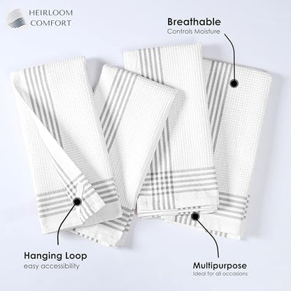 Grey and White Cotton Kitchen Towels 3 Pack, 16x26 Inch, Waffle Weave, Quick Dry, Absorbent, Durable Dish Towels for Drying, Cleaning, Cooking, Daily Kitchen Use - color: Light Grey, style: 3 Pack